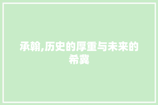 承翰,历史的厚重与未来的希冀