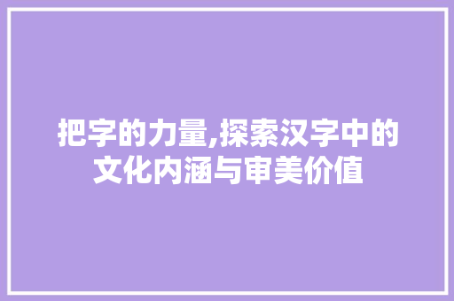 把字的力量,探索汉字中的文化内涵与审美价值