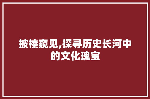 披榛窥见,探寻历史长河中的文化瑰宝