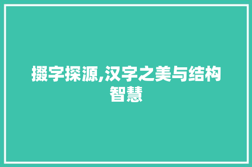 掇字探源,汉字之美与结构智慧