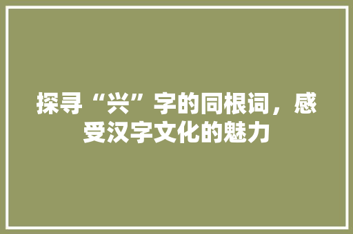 探寻“兴”字的同根词，感受汉字文化的魅力