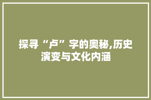探寻“卢”字的奥秘,历史演变与文化内涵 职场应用