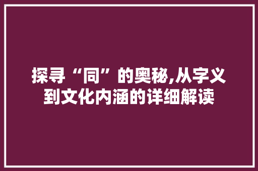 探寻“同”的奥秘,从字义到文化内涵的详细解读