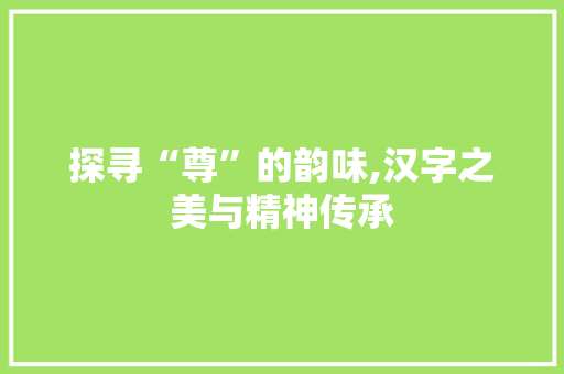 探寻“尊”的韵味,汉字之美与精神传承