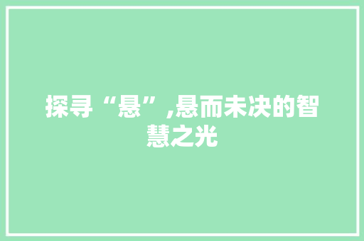 探寻“悬”,悬而未决的智慧之光