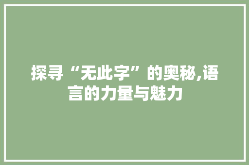 探寻“无此字”的奥秘,语言的力量与魅力
