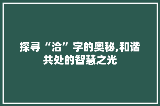 探寻“洽”字的奥秘,和谐共处的智慧之光