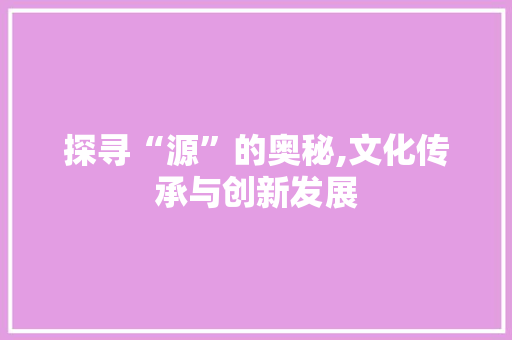 探寻“源”的奥秘,文化传承与创新发展