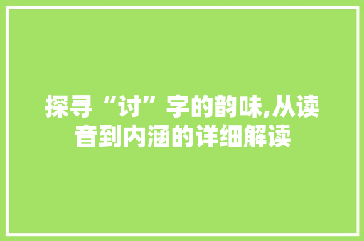 探寻“讨”字的韵味,从读音到内涵的详细解读