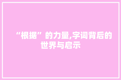 “根据”的力量,字词背后的世界与启示