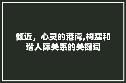 倾近，心灵的港湾,构建和谐人际关系的关键词