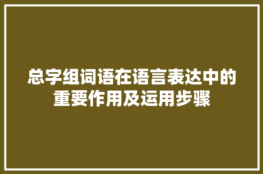 总字组词语在语言表达中的重要作用及运用步骤