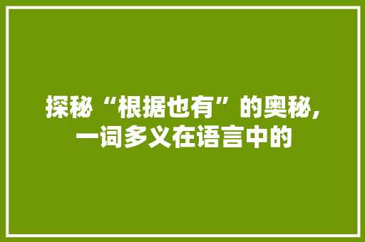 探秘“根据也有”的奥秘,一词多义在语言中的