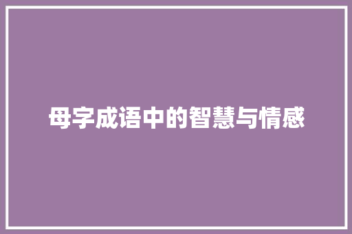 母字成语中的智慧与情感
