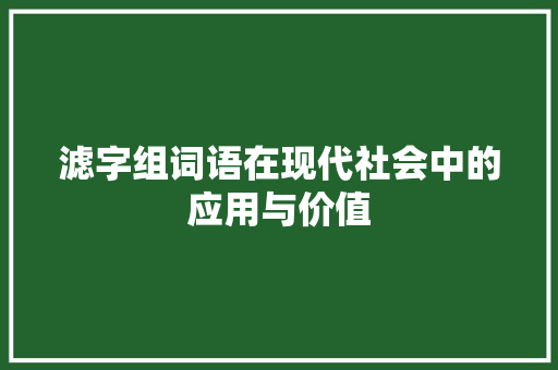 滤字组词语在现代社会中的应用与价值