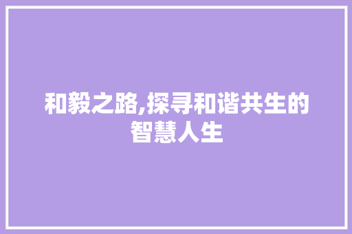 和毅之路,探寻和谐共生的智慧人生