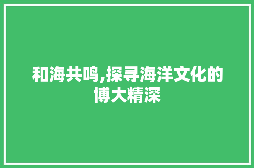 和海共鸣,探寻海洋文化的博大精深