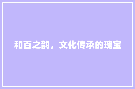 和百之韵，文化传承的瑰宝
