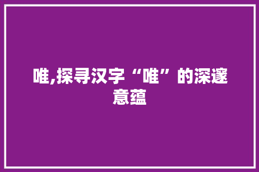 唯,探寻汉字“唯”的深邃意蕴