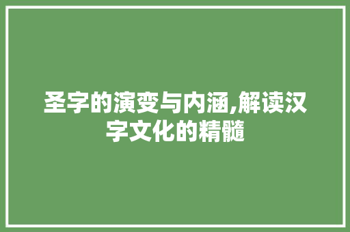 圣字的演变与内涵,解读汉字文化的精髓