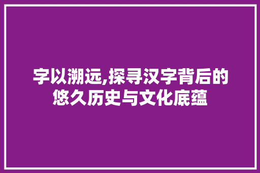 字以溯远,探寻汉字背后的悠久历史与文化底蕴