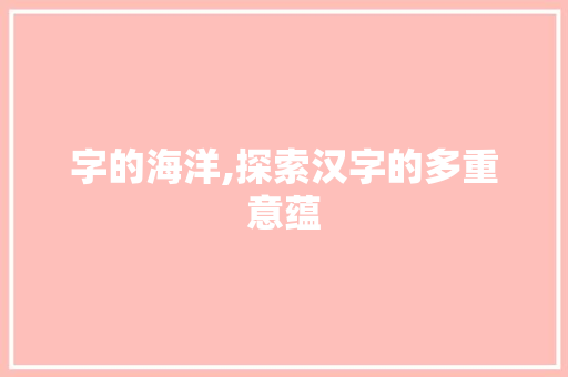 字的海洋,探索汉字的多重意蕴