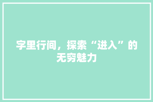 字里行间，探索“进入”的无穷魅力