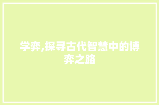 学弈,探寻古代智慧中的博弈之路
