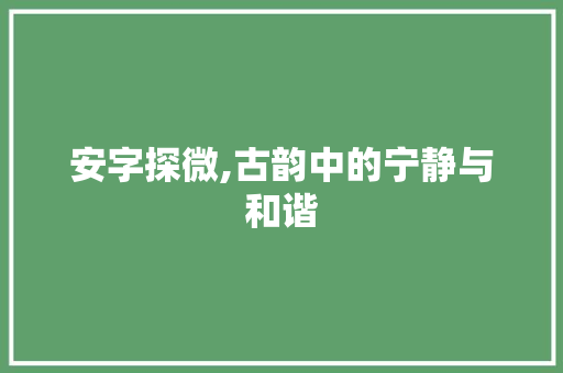 安字探微,古韵中的宁静与和谐
