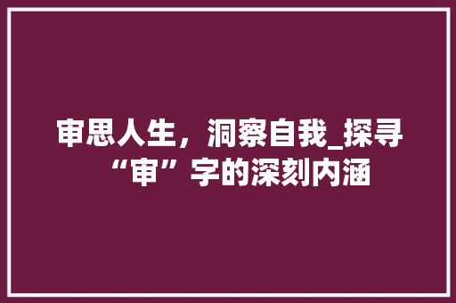 审思人生，洞察自我_探寻“审”字的深刻内涵