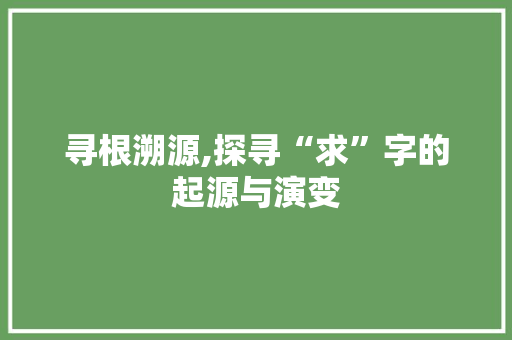寻根溯源,探寻“求”字的起源与演变