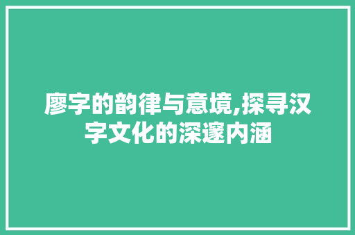 廖字的韵律与意境,探寻汉字文化的深邃内涵