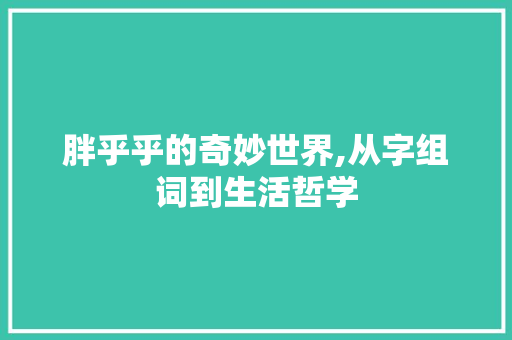 胖乎乎的奇妙世界,从字组词到生活哲学
