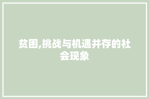 贫困,挑战与机遇并存的社会现象