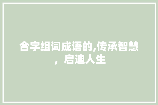 合字组词成语的,传承智慧，启迪人生