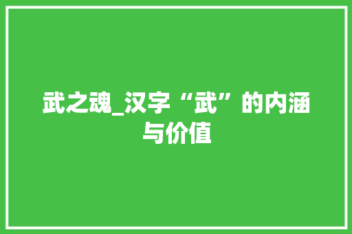 武之魂_汉字“武”的内涵与价值