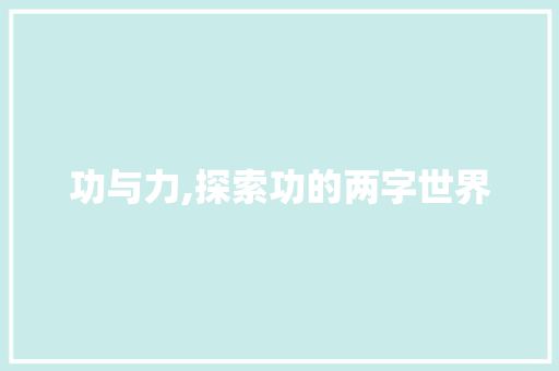 功与力,探索功的两字世界