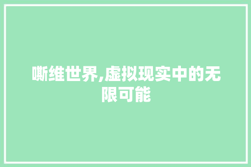 嘶维世界,虚拟现实中的无限可能