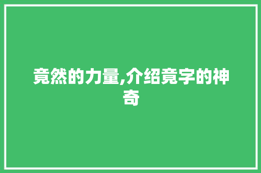 竟然的力量,介绍竟字的神奇