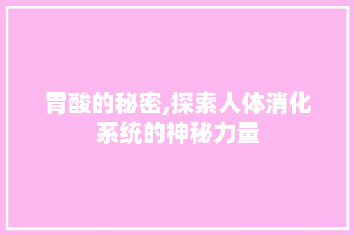 胃酸的秘密,探索人体消化系统的神秘力量
