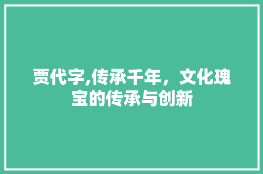 贾代字,传承千年，文化瑰宝的传承与创新