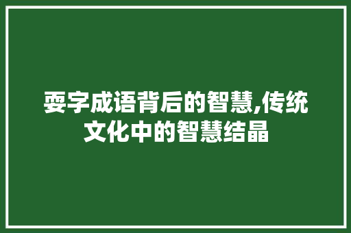 耍字成语背后的智慧,传统文化中的智慧结晶