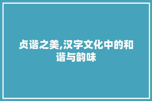贞谐之美,汉字文化中的和谐与韵味