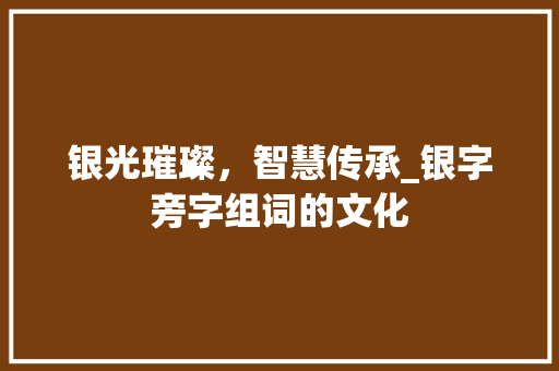 银光璀璨，智慧传承_银字旁字组词的文化