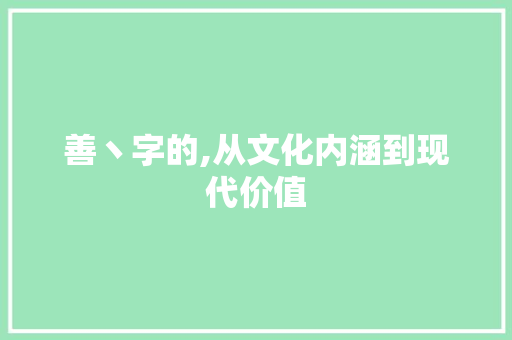 善丶字的,从文化内涵到现代价值