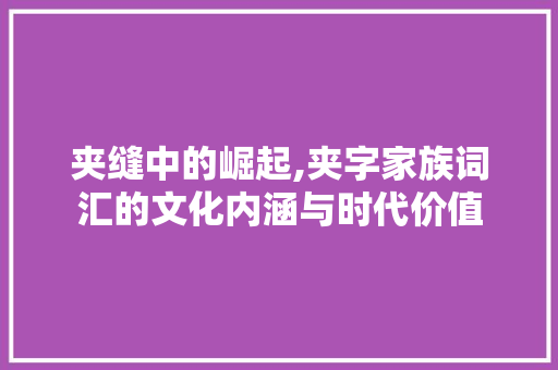 夹缝中的崛起,夹字家族词汇的文化内涵与时代价值