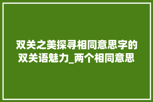 双关之美探寻相同意思字的双关语魅力_两个相同意思的字的词语