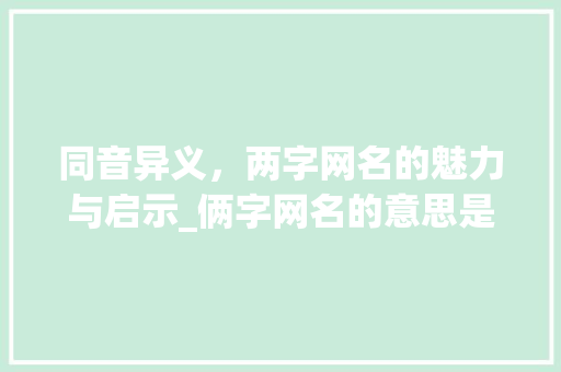 同音异义，两字网名的魅力与启示_俩字网名的意思是一样的 演讲稿范文