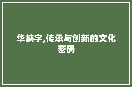华峡字,传承与创新的文化密码