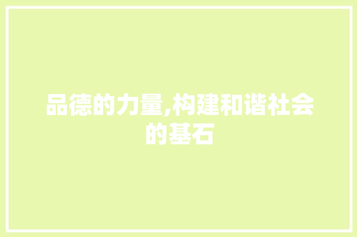 品德的力量,构建和谐社会的基石